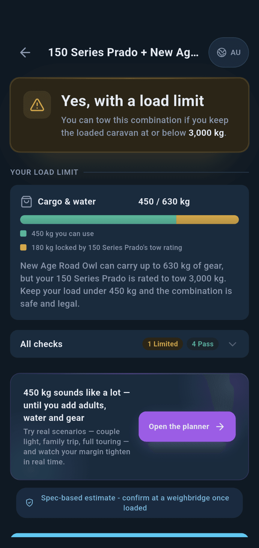 loadmate app — Know which limit stops you first