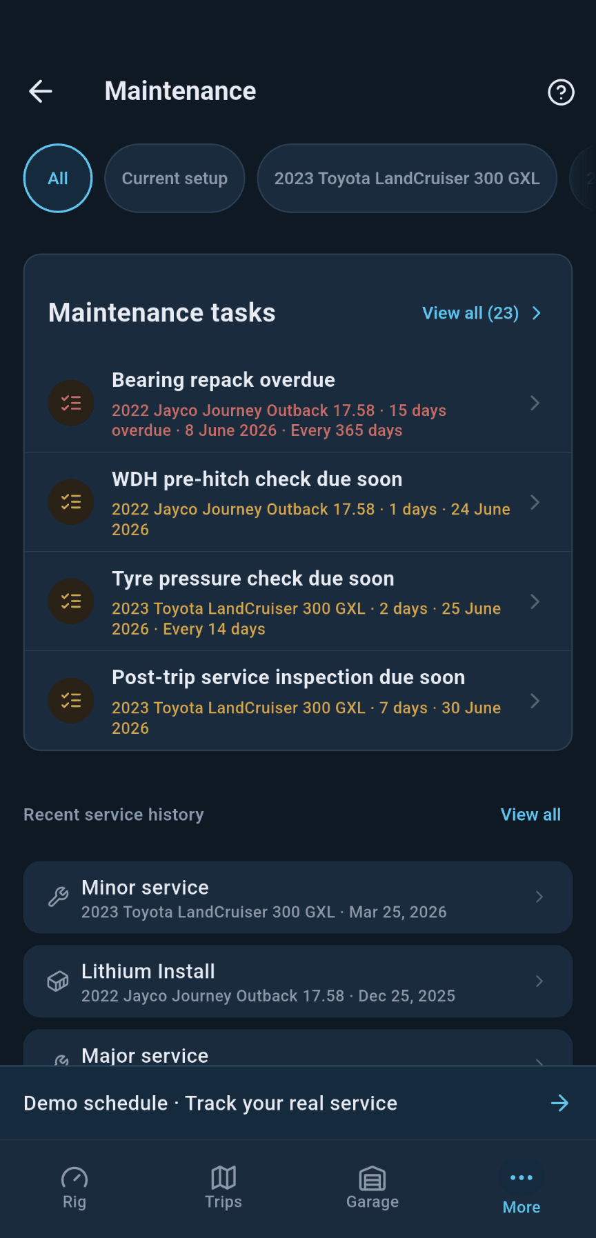 loadmate app: caravan and tow vehicle task library