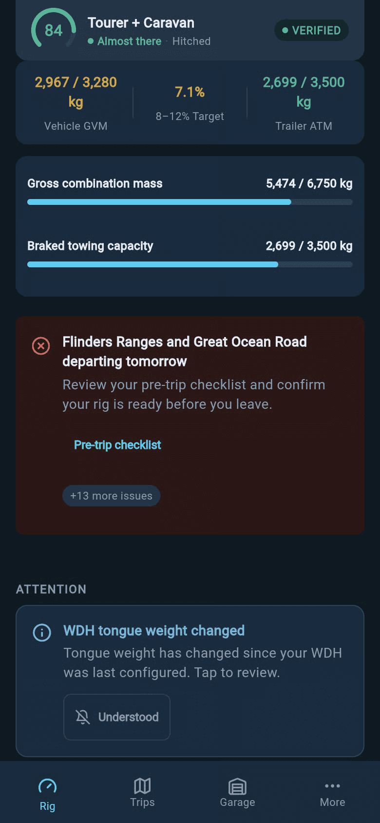 loadmate app: tow ball mass drift finding