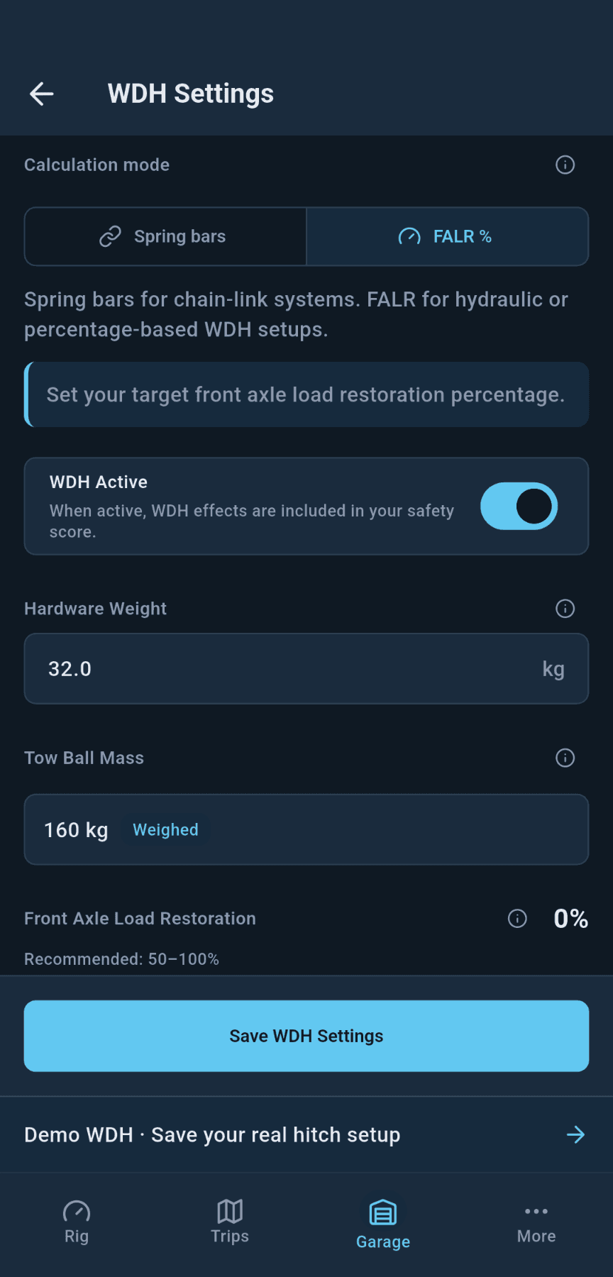 loadmate app: front axle load restoration modelling