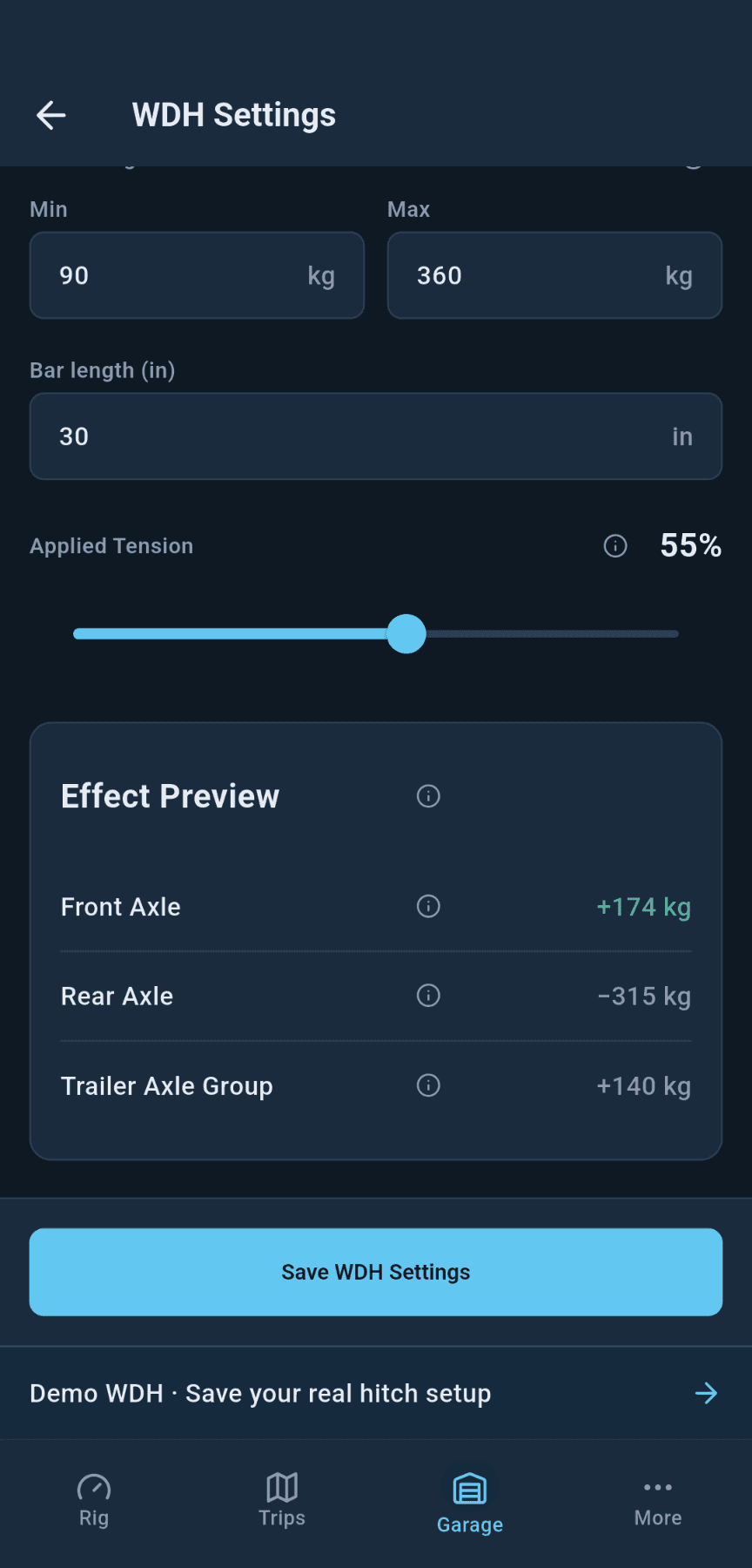 loadmate app — Tune the hitch for this load