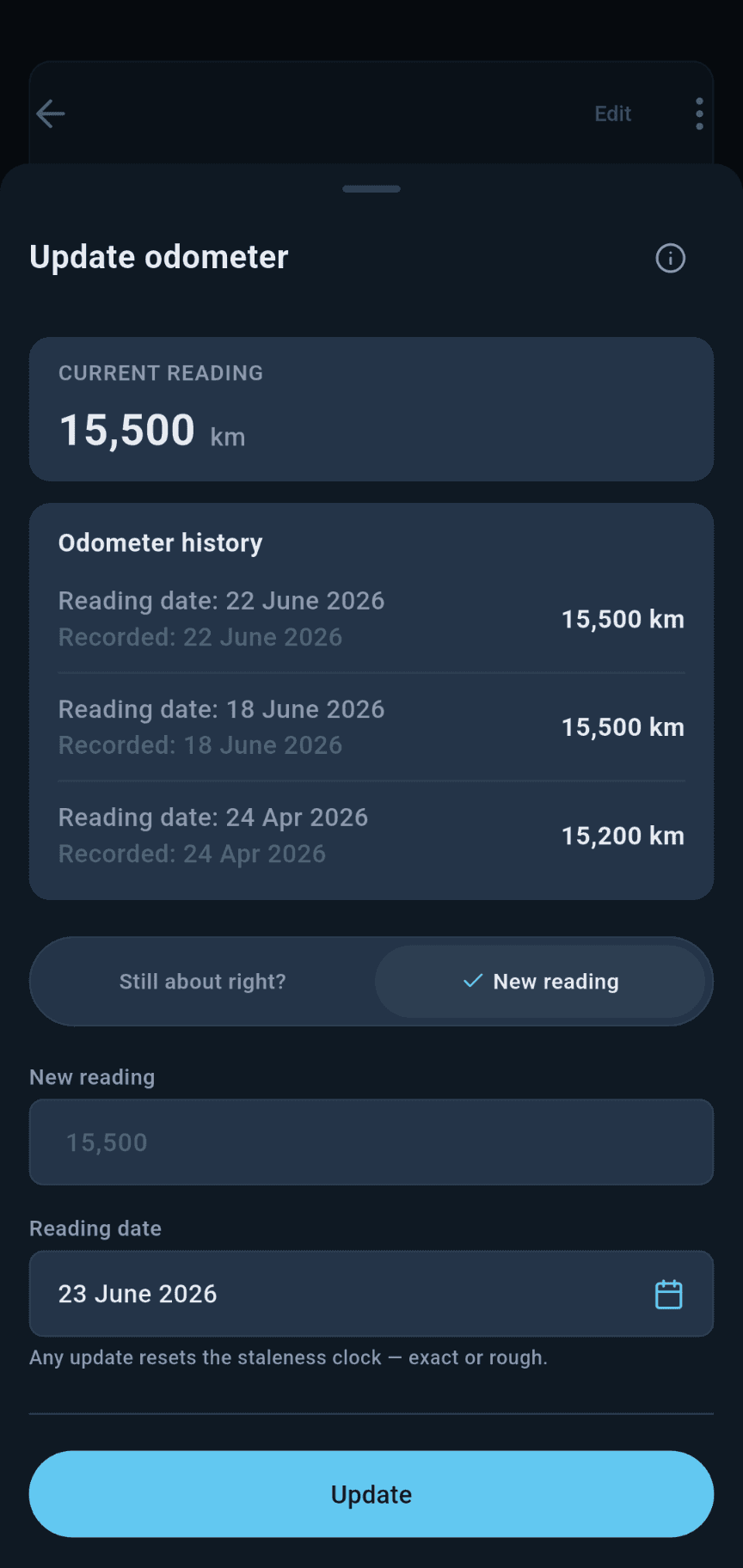 loadmate app: trip-end odometer update