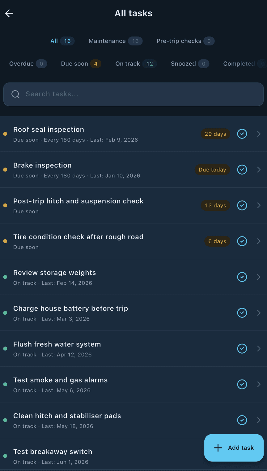 loadmate app: the maintenance task library of ready-made trailer and tow-vehicle jobs